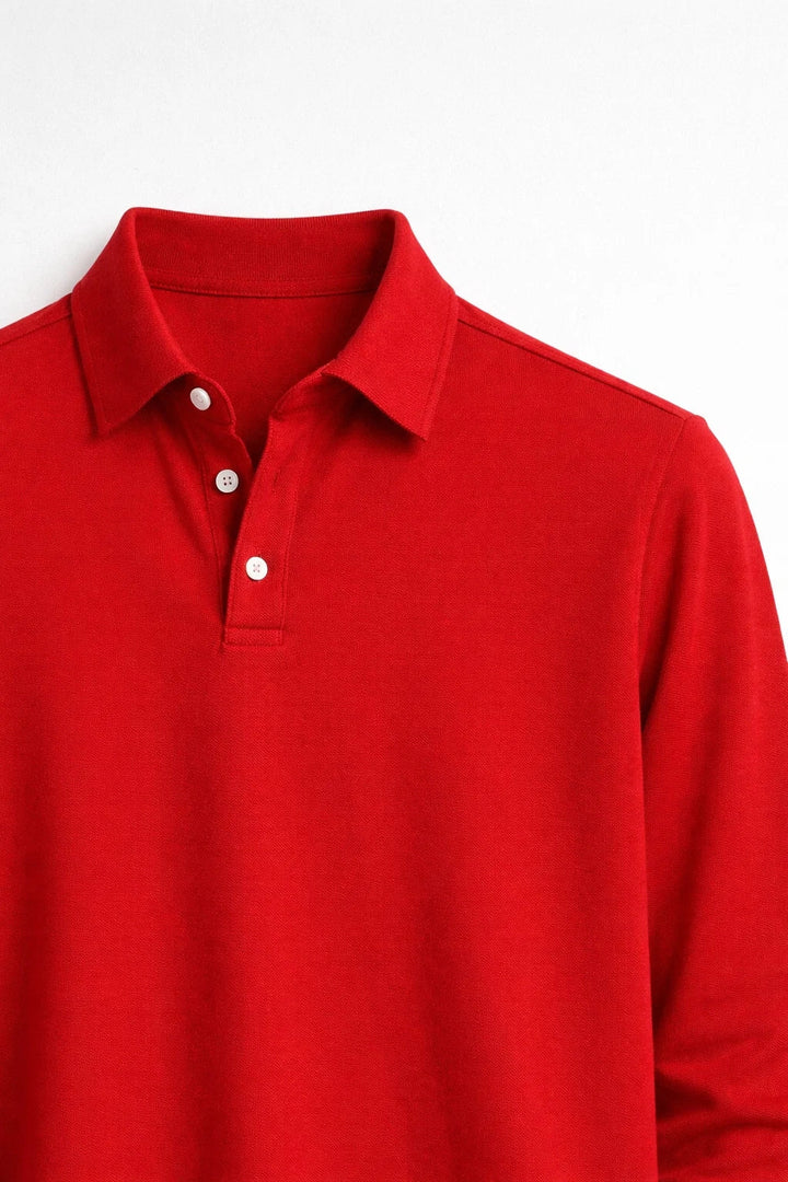 Men's Polo Shirt - Long Sleeve Slim Fit Plain | Smart Casual Classic