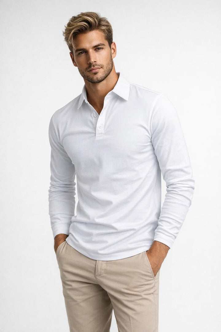 Men's Polo Shirt - Long Sleeve Slim Fit Plain | Smart Casual Classic