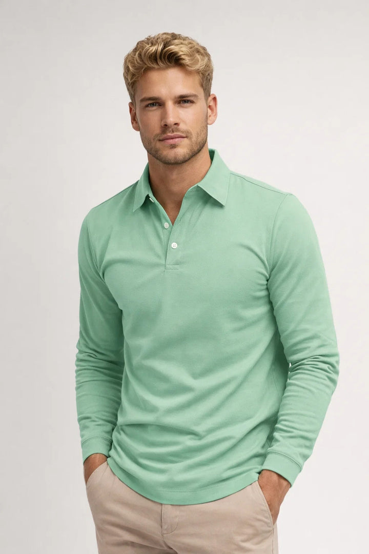 Men's Polo Shirt - Long Sleeve Slim Fit Plain | Smart Casual Classic