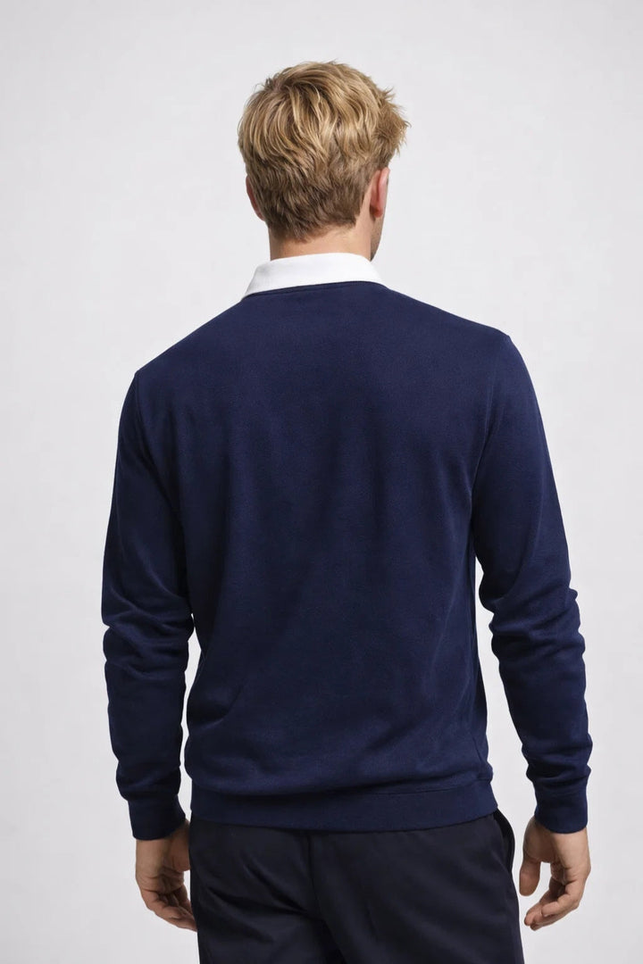 Men's Polo Shirt - Long Sleeve Rugby Style Contrast Collar | Classic