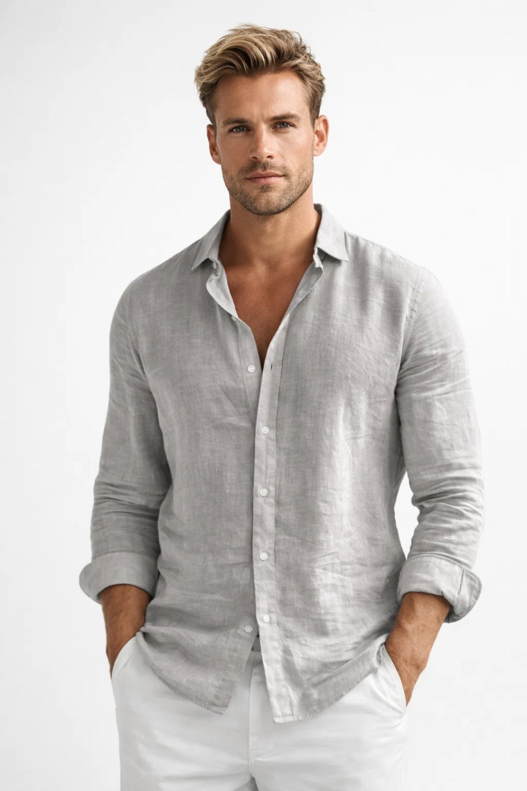 Men's Shirt - Relaxed Fit Long Sleeve Open Collar | Smart Casual