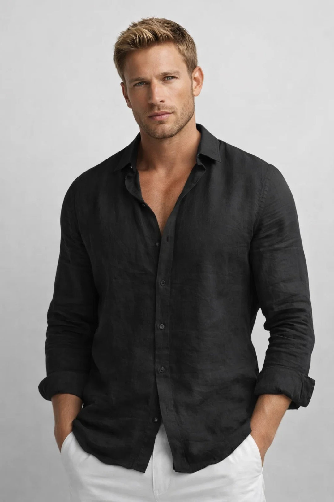 Men's Shirt - Relaxed Fit Long Sleeve Open Collar | Smart Casual