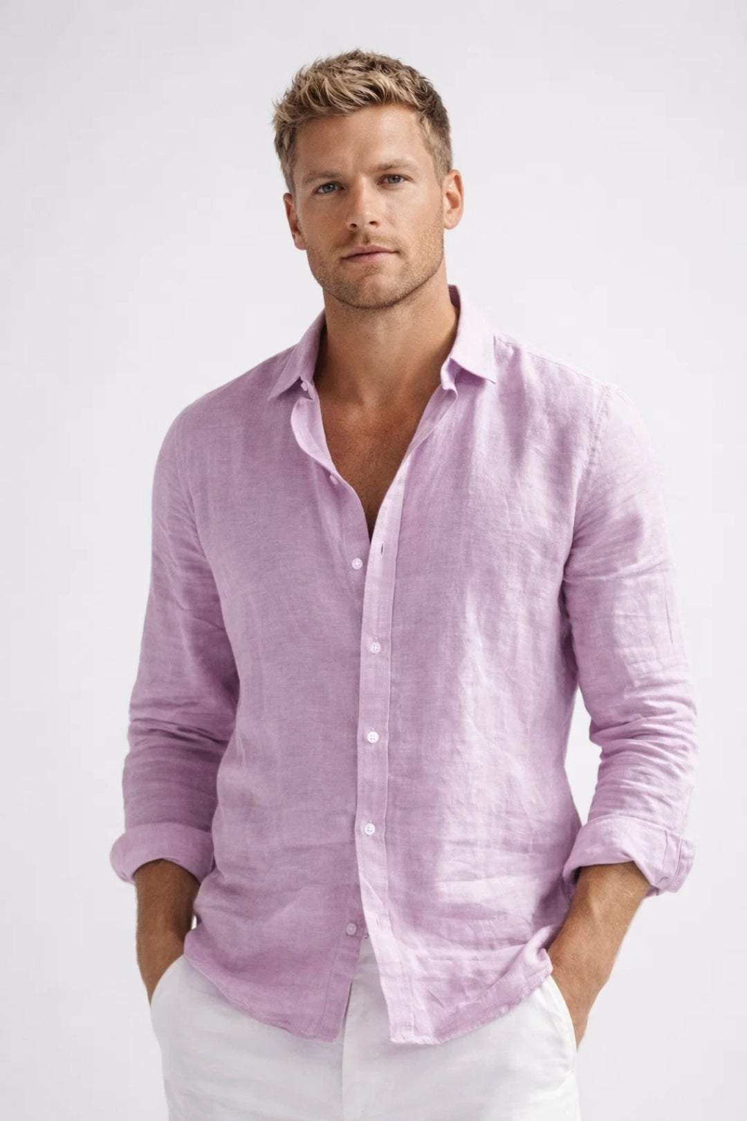 Men's Shirt - Relaxed Fit Long Sleeve Open Collar | Smart Casual