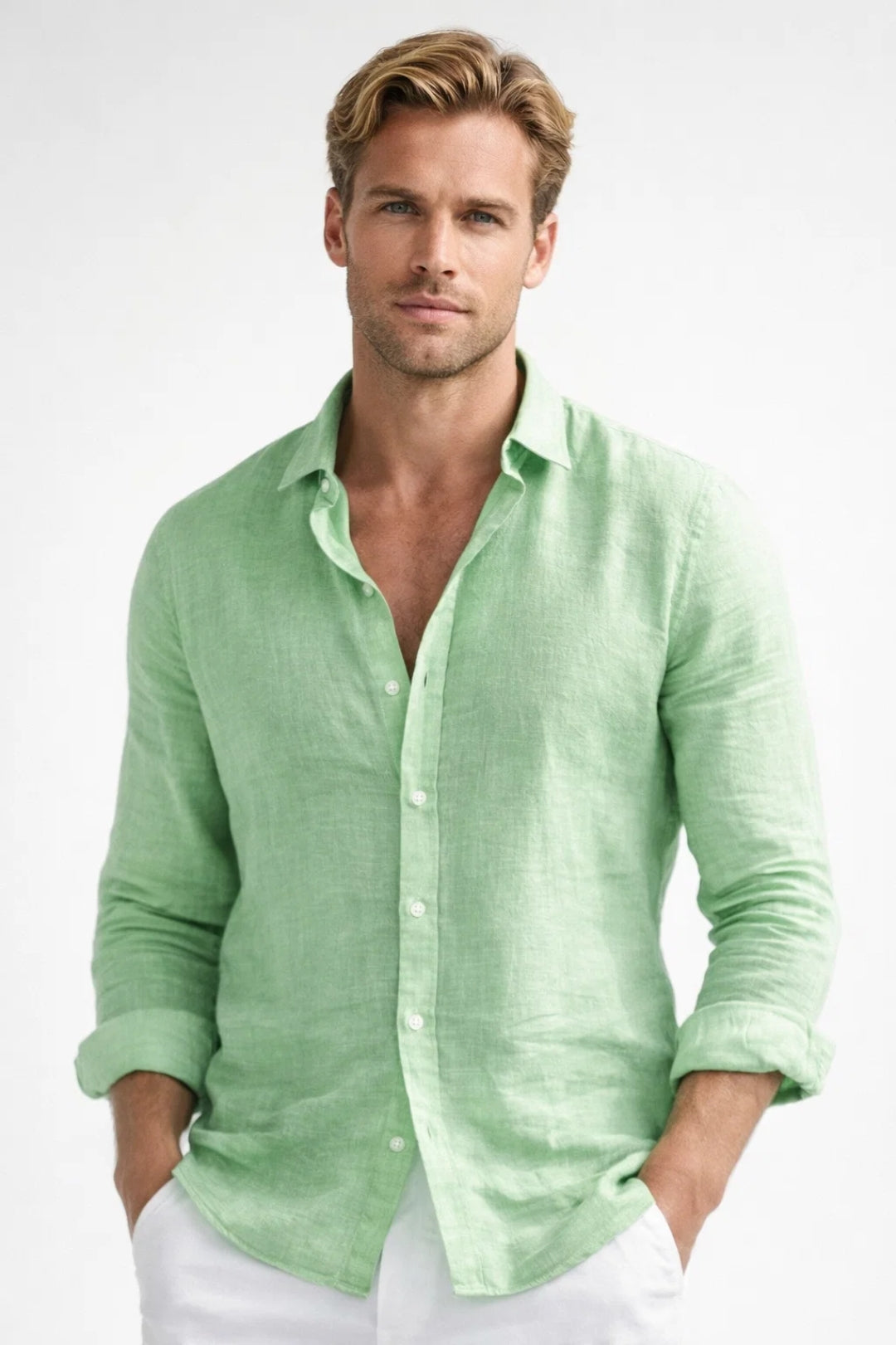 Men's Shirt - Relaxed Fit Long Sleeve Open Collar | Smart Casual