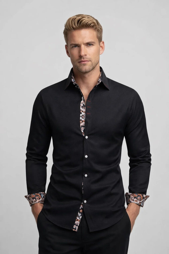Men's Shirt - Slim Fit Plain with Contrast Paisley Inner | Elegant