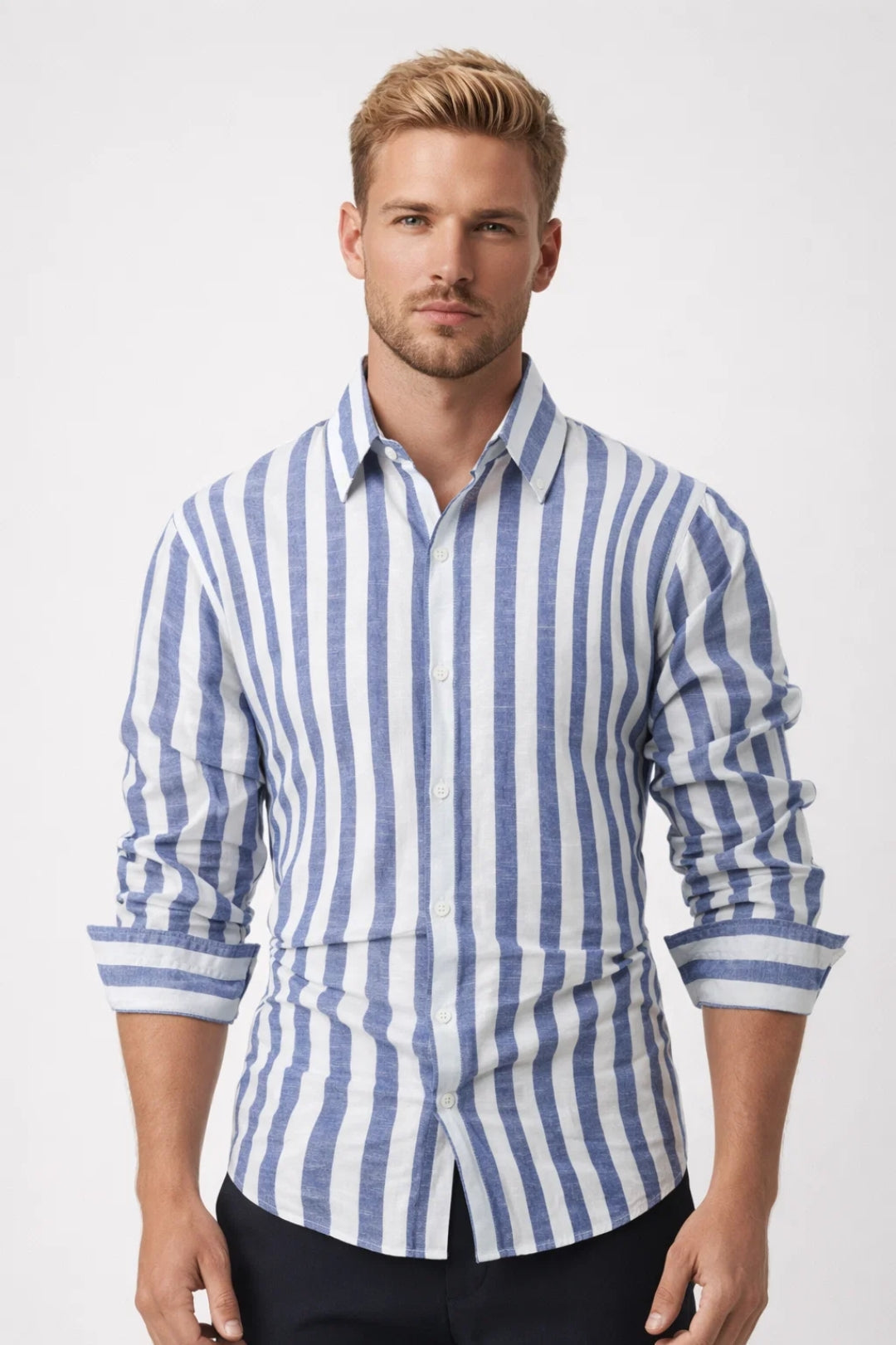 Men's Shirt - Relaxed Fit Bold Stripe Long Sleeve | Smart Casual