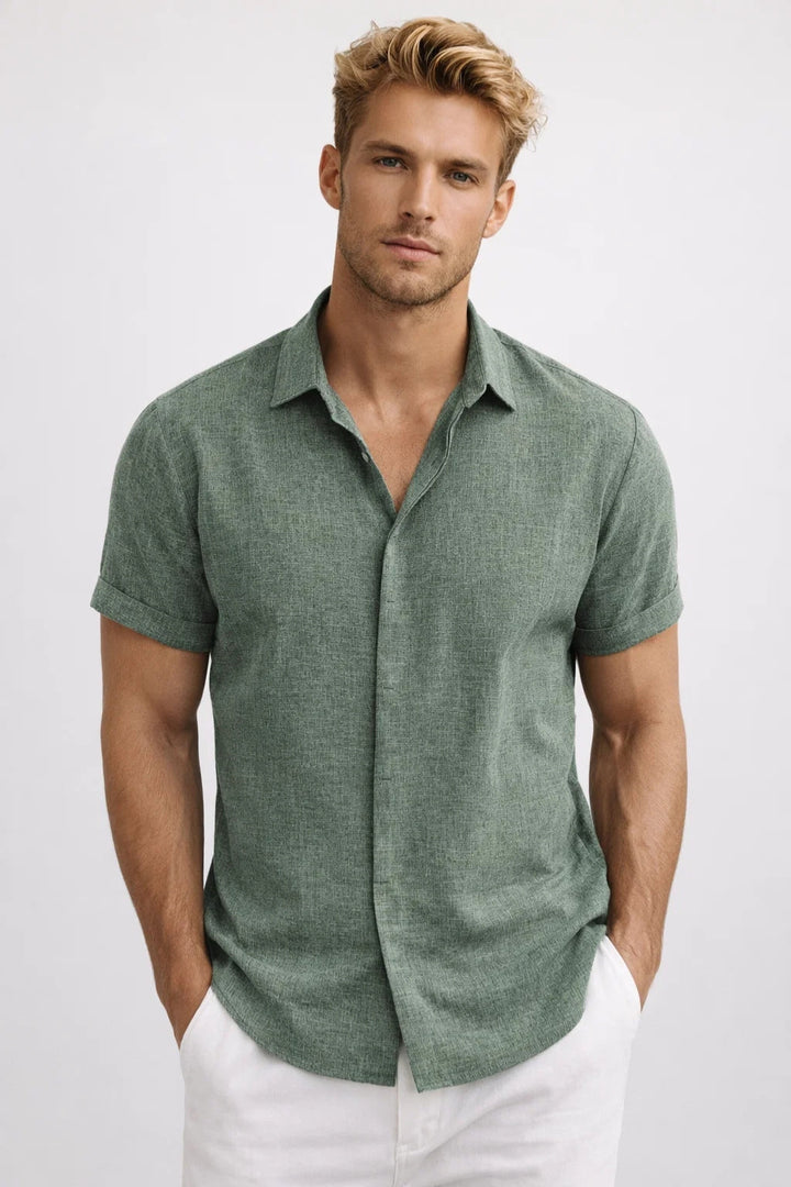 Men's Shirt - Short Sleeve Slim Fit Plain | Smart Casual Summer Style