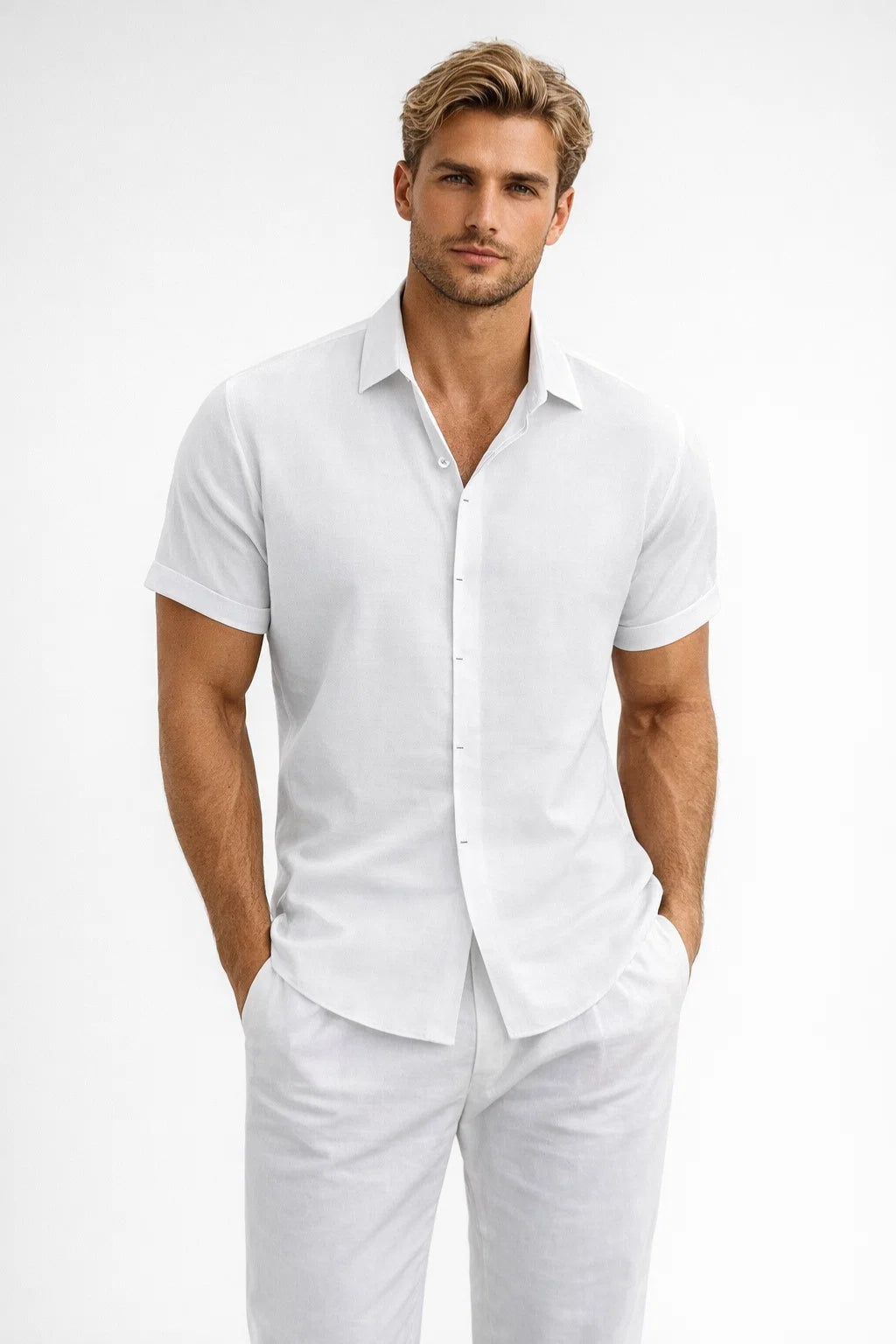 Men's Shirt - Short Sleeve Slim Fit Plain | Smart Casual Summer Style