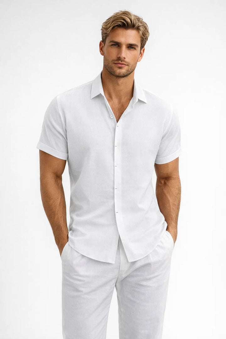 Men's Shirt - Short Sleeve Slim Fit Plain | Smart Casual Summer Style