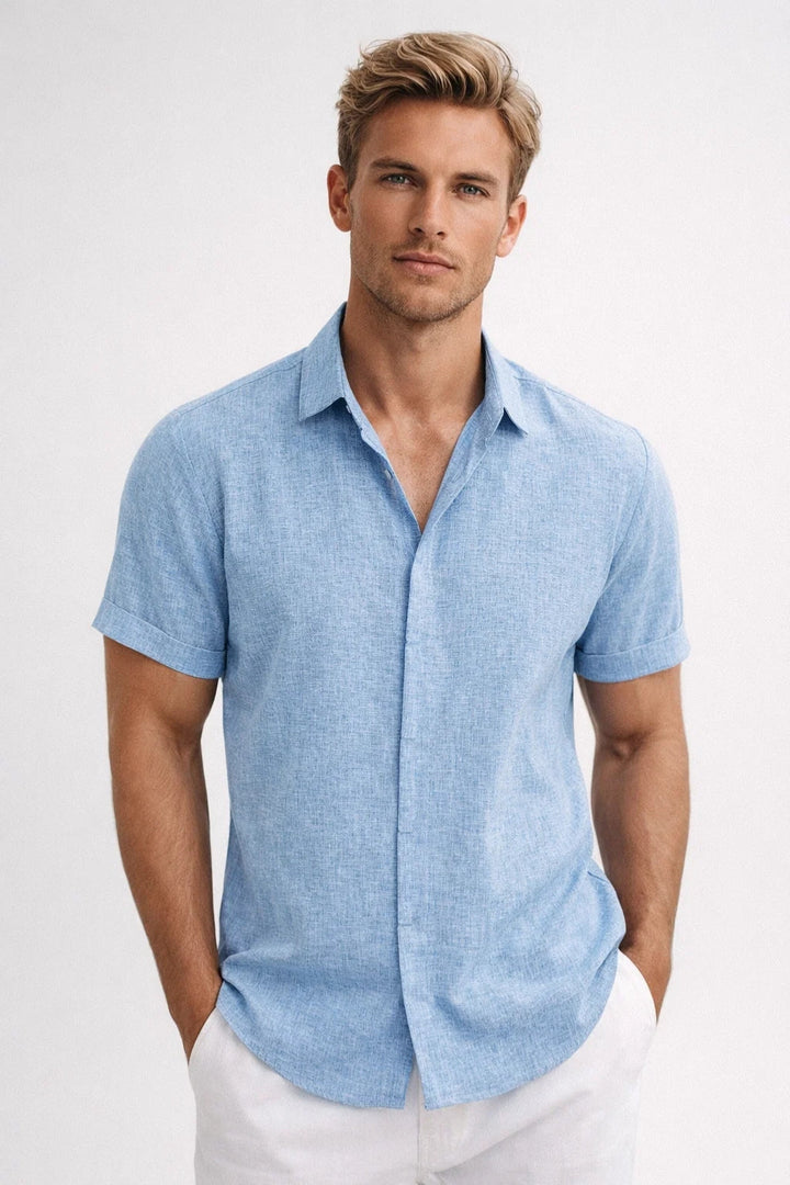 Men's Shirt - Short Sleeve Slim Fit Plain | Smart Casual Summer Style