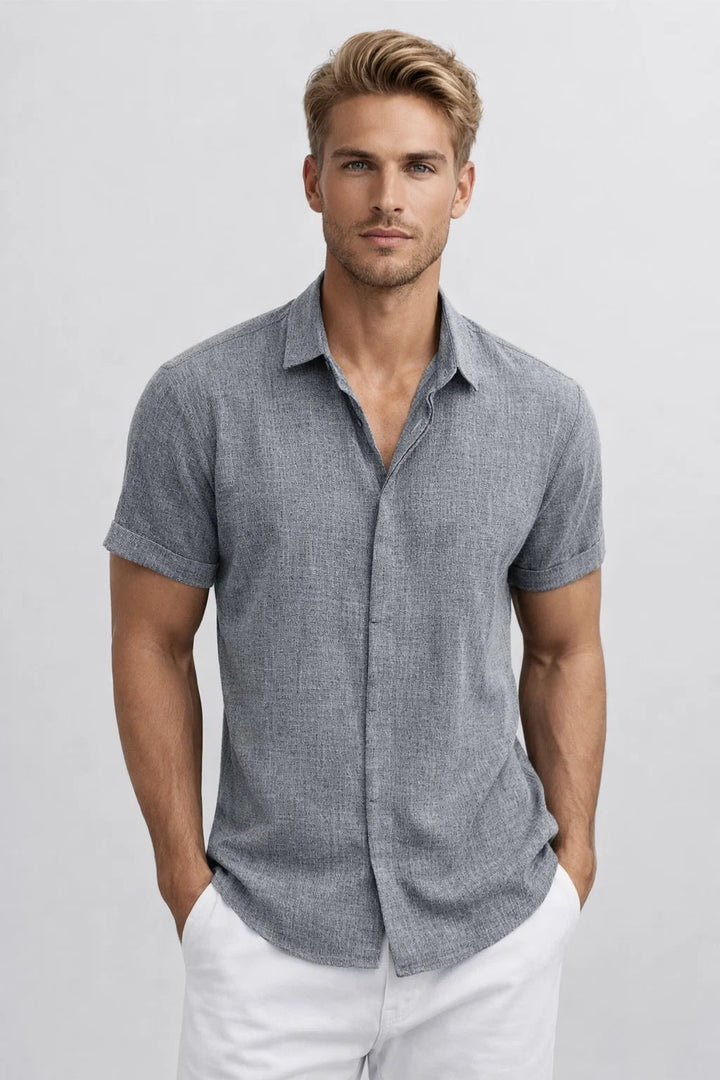 Men's Shirt - Short Sleeve Slim Fit Plain | Smart Casual Summer Style