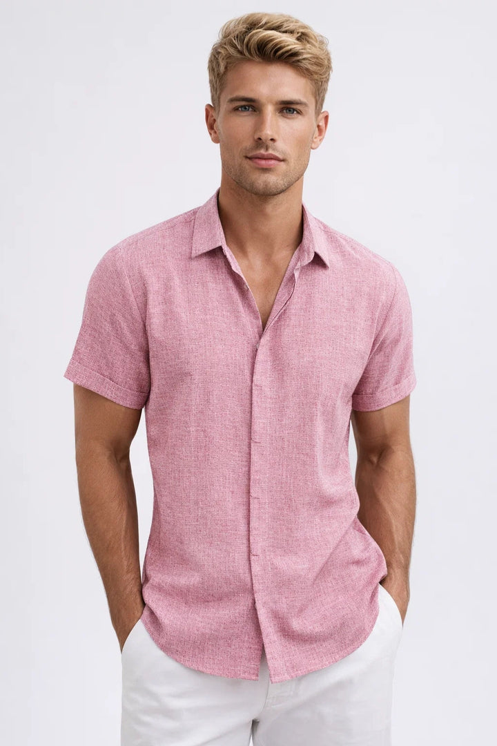 Men's Shirt - Short Sleeve Slim Fit Plain | Smart Casual Summer Style