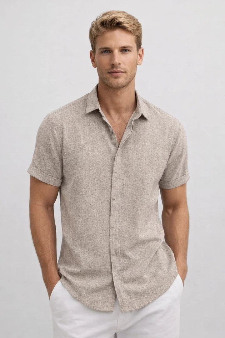 Men's Shirt - Short Sleeve Slim Fit Plain | Smart Casual Summer Style