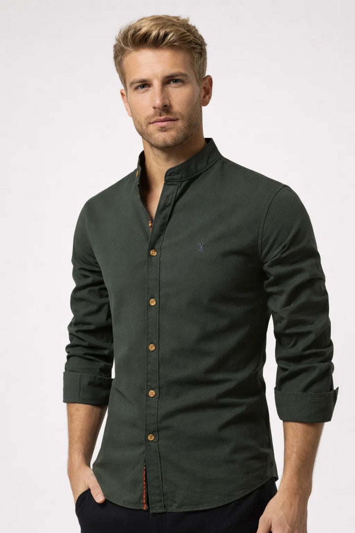 Men's Shirt - Slim Fit Grandad Collar Long Sleeve | Smart Casual