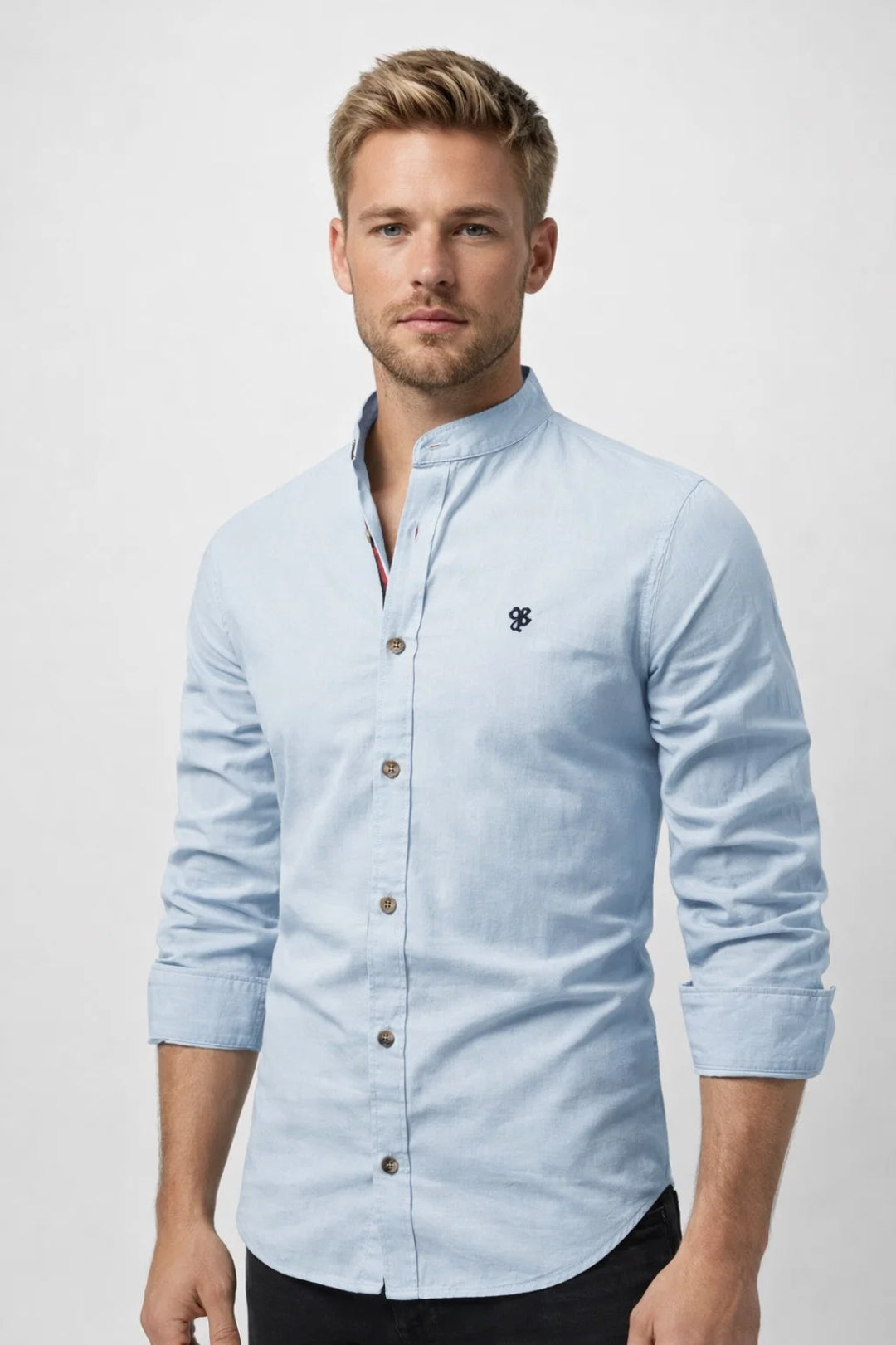 Men's Shirt - Slim Fit Grandad Collar Long Sleeve | Smart Casual