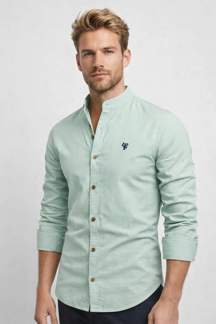 Men's Shirt - Slim Fit Grandad Collar Long Sleeve | Smart Casual