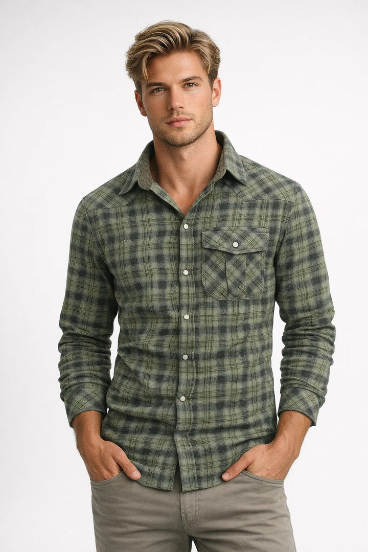 Men's Shirt - Long Sleeve Check with Chest Pocket | Casual Classic