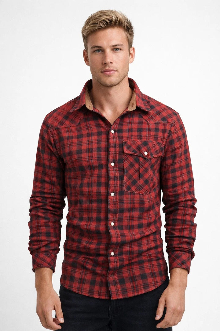 Men's Shirt - Long Sleeve Check with Chest Pocket | Casual Classic