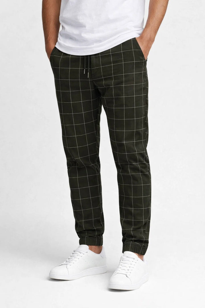 Men's Joggers - Tapered Check Pattern with Drawstring | Smart Casual