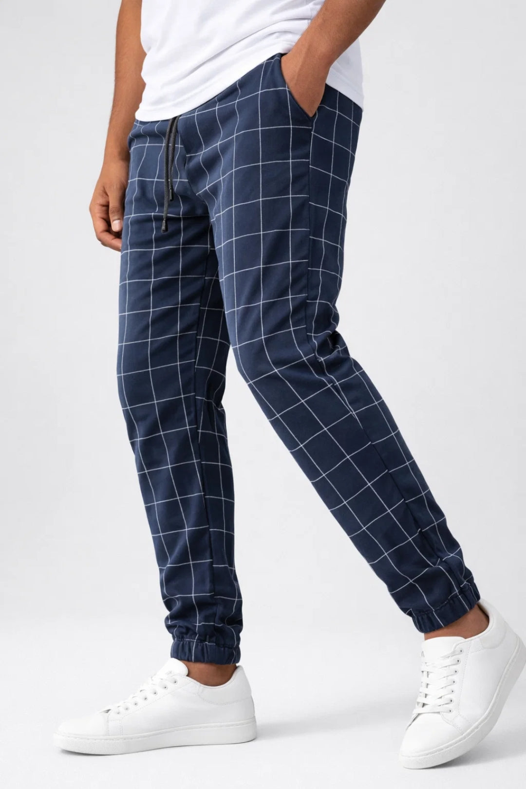 Men's Joggers - Tapered Check Pattern with Drawstring | Smart Casual