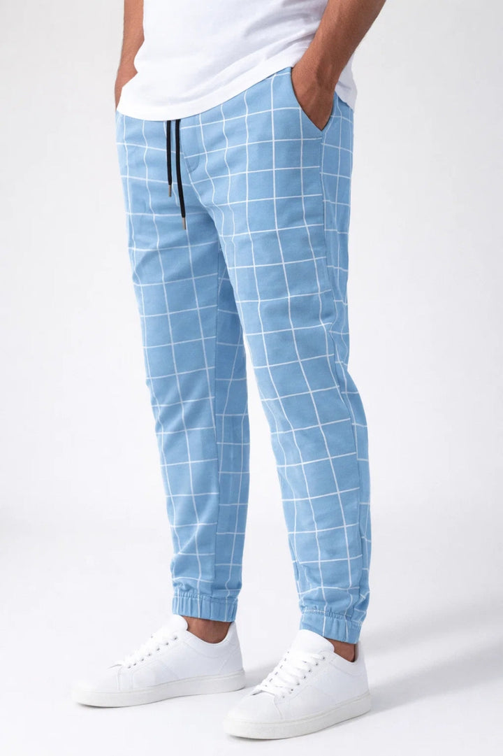 Men's Joggers - Tapered Check Pattern with Drawstring | Smart Casual