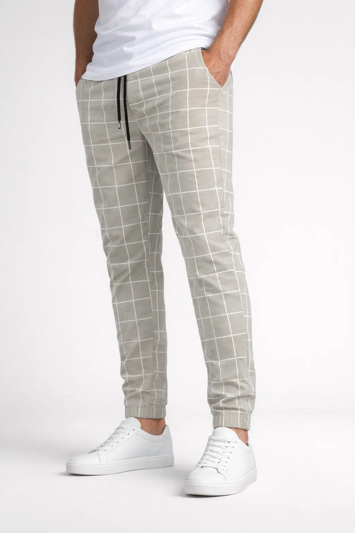 Men's Joggers - Tapered Check Pattern with Drawstring | Smart Casual