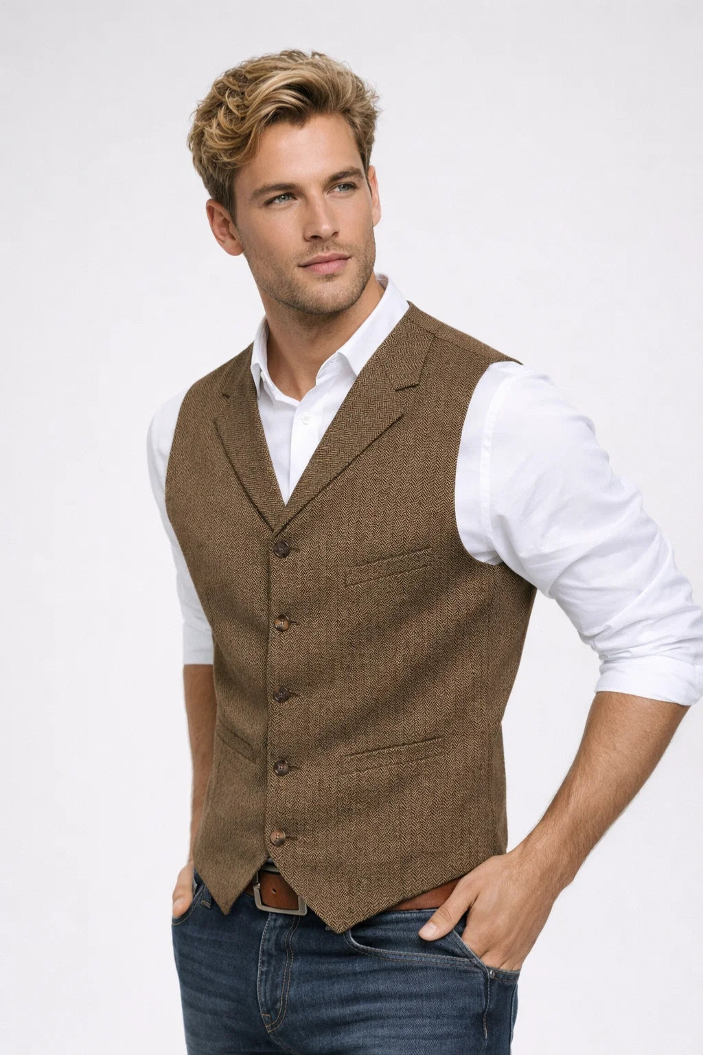 Men's Waistcoat - Slim Fit Lapel Button Front | Smart Casual