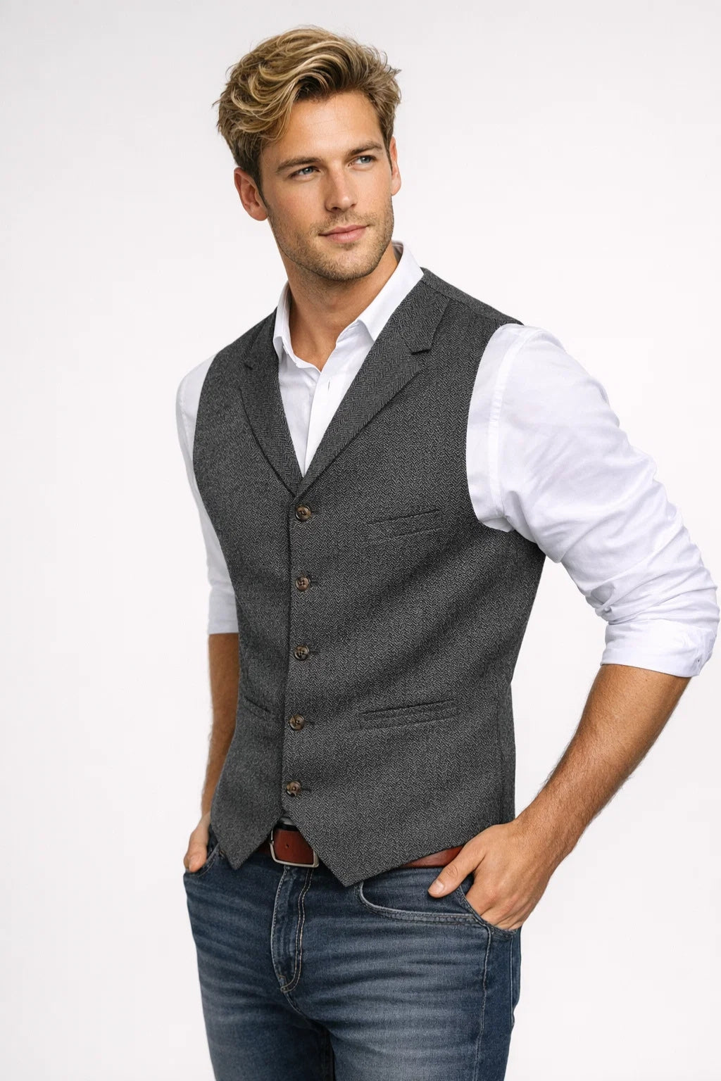 Men's Waistcoat - Slim Fit Lapel Button Front | Smart Casual