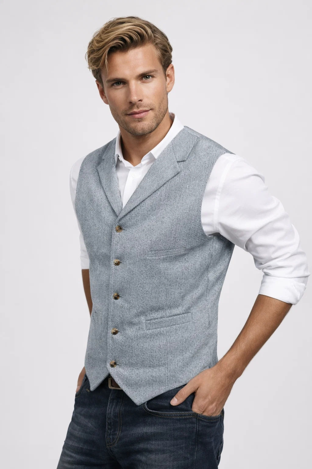 Men's Waistcoat - Slim Fit Lapel Button Front | Smart Casual