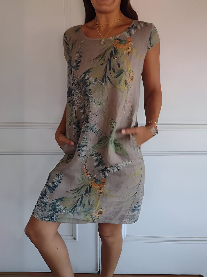 Mia - Relaxed Women's Summer Mini Dress with Round Neck and Side Pockets