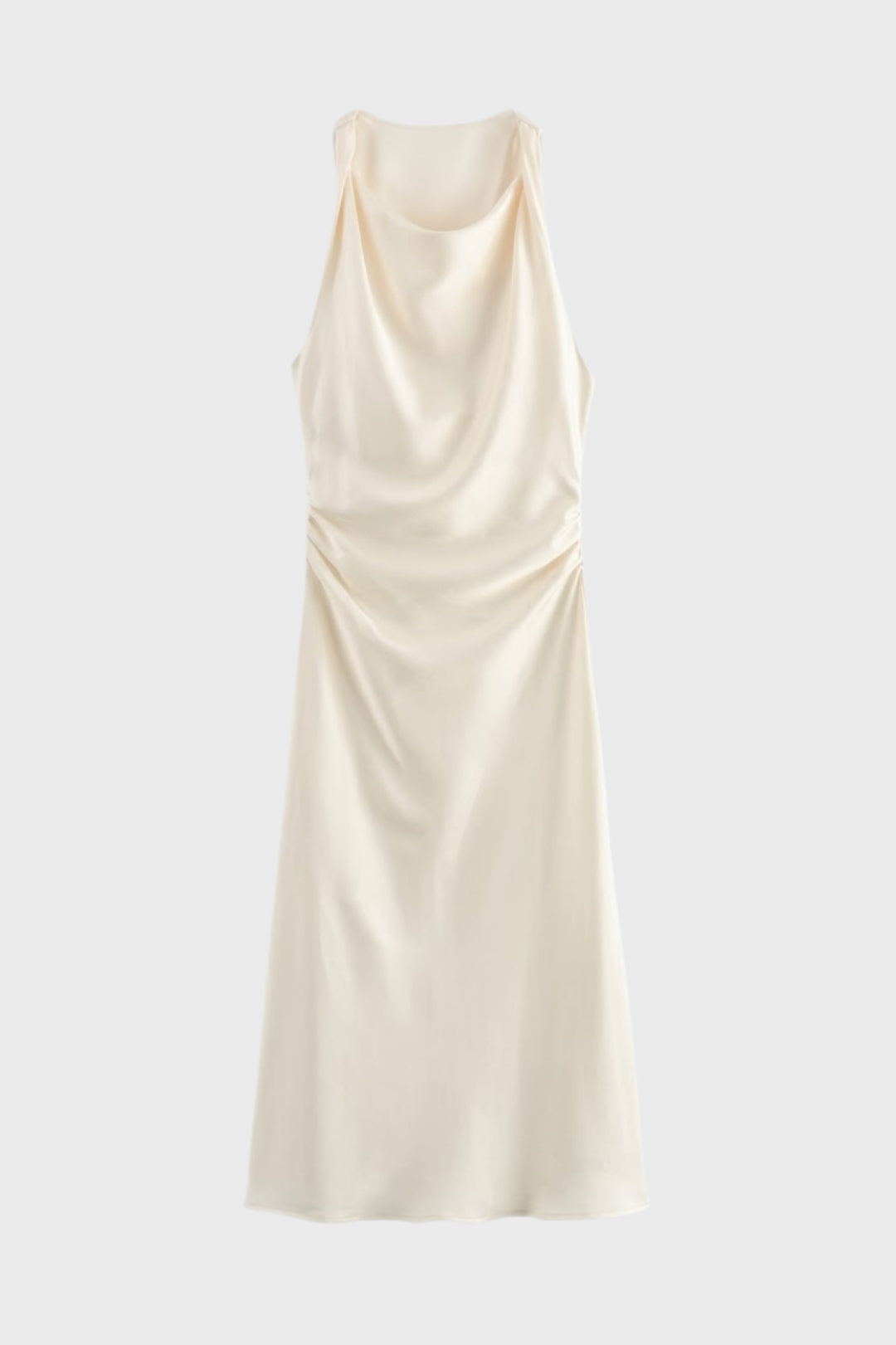 Midi Dress Women - Halter Cowl Neck Ruched Side Open Back | Elegant