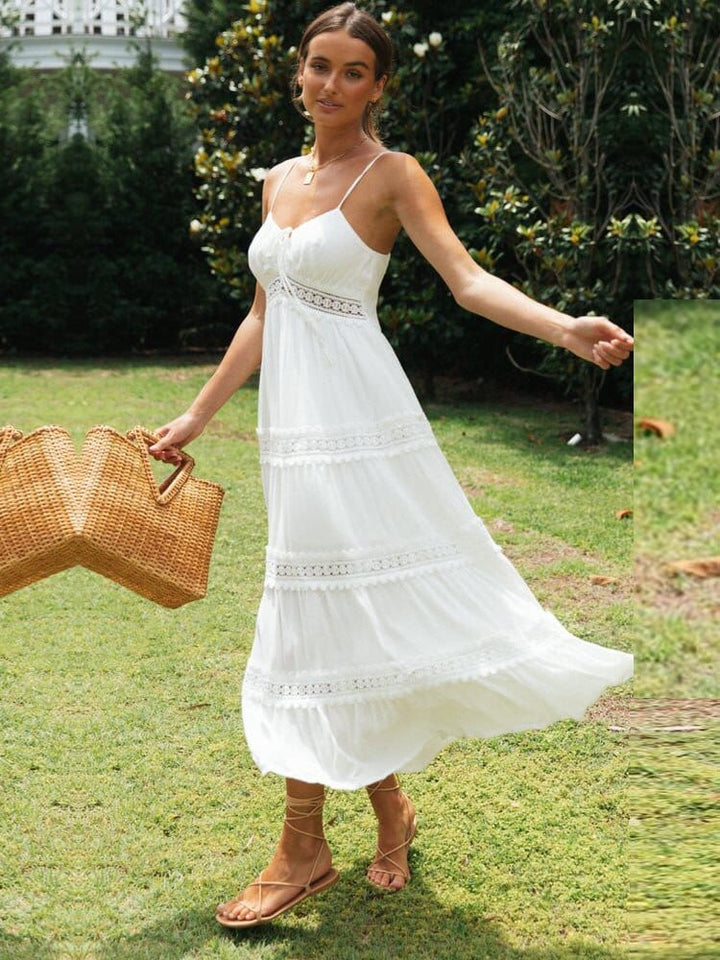 Millie - Boho Women's Wedding Guest Maxi Dress with Spaghetti Straps and Tiered Skirt