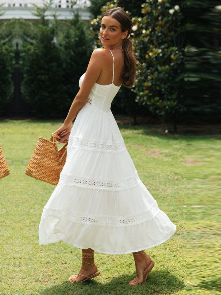 Millie - Boho Women's Wedding Guest Maxi Dress with Spaghetti Straps and Tiered Skirt