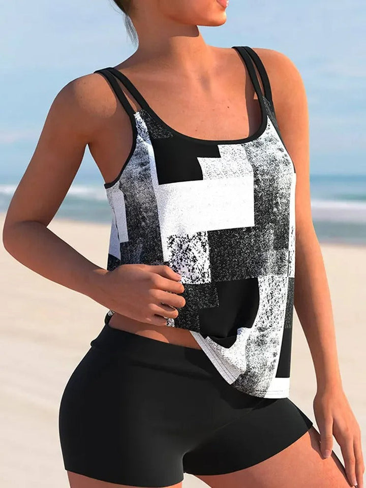 Nadine - Relaxed Women's Swimsuit Tankini Set with Abstract Print Tank Top and Fitted Shorts
