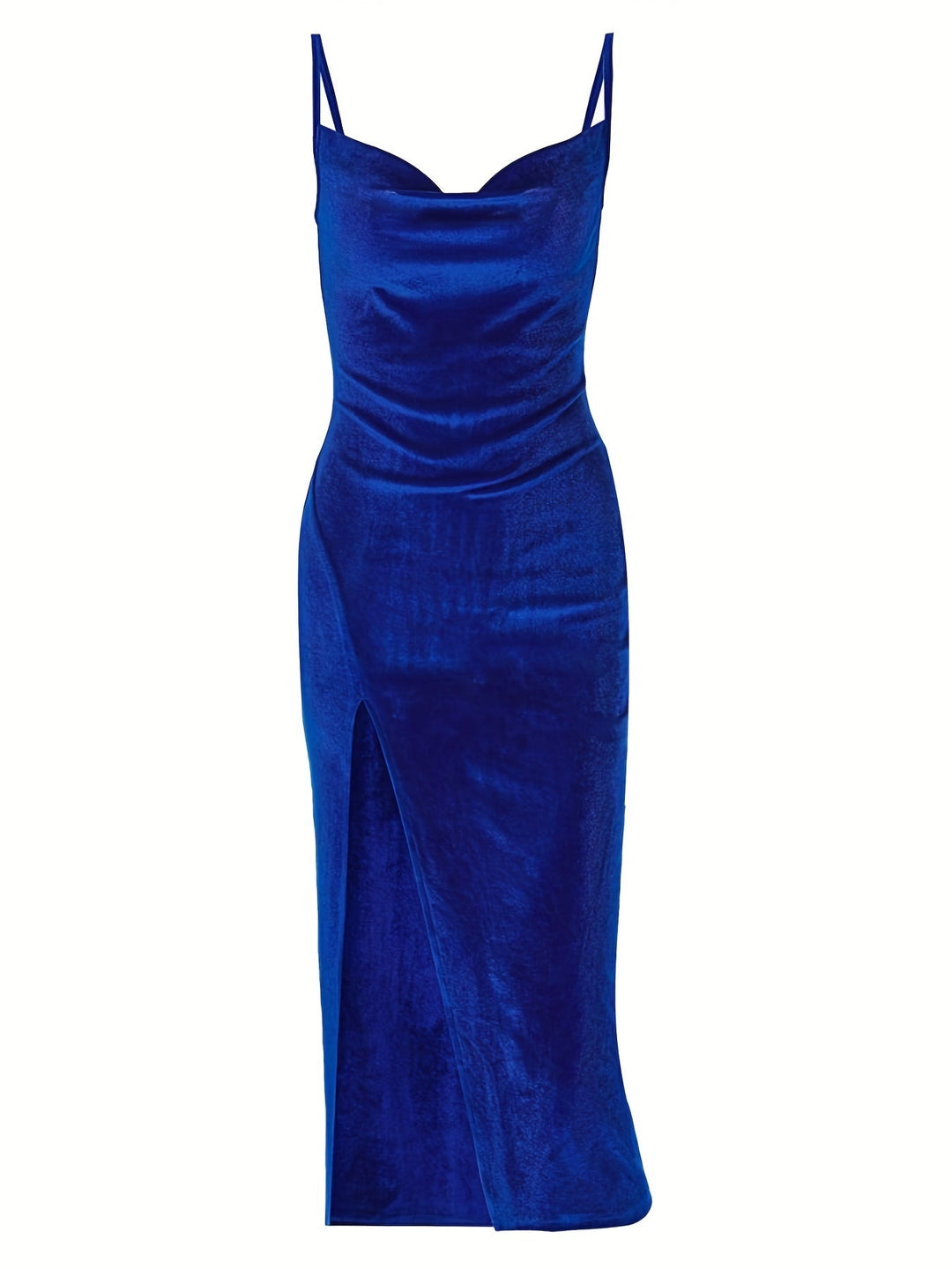 Natalie - Elegant Women's Wedding Guest Midi Dress with Cowl Neck and Spaghetti Straps