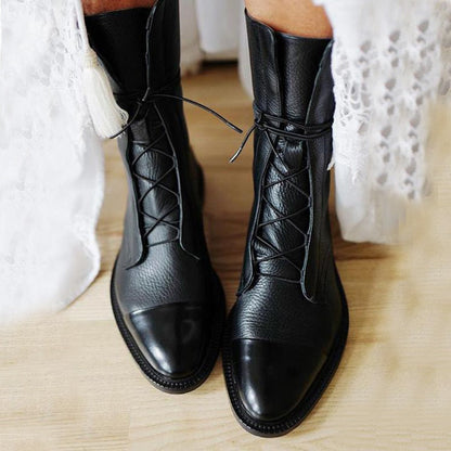 Noor - Women's ankle boots vintage lace up and block heel