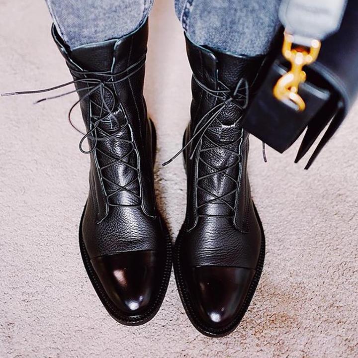 Noor - Women's ankle boots vintage lace up and block heel