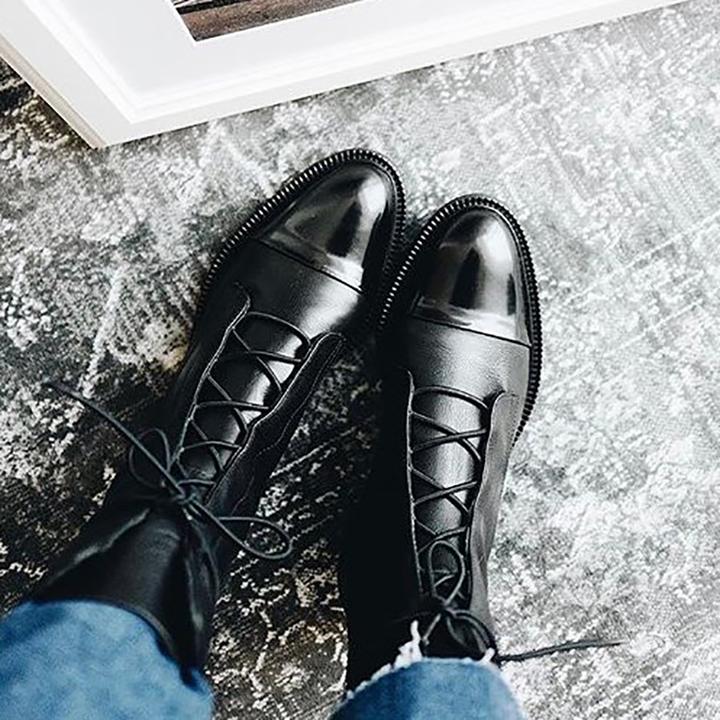 Noor - Women's ankle boots vintage lace up and block heel