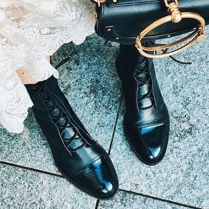 Noor - Women's ankle boots vintage lace up and block heel
