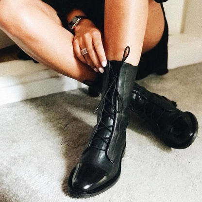 Noor - Women's ankle boots vintage lace up and block heel