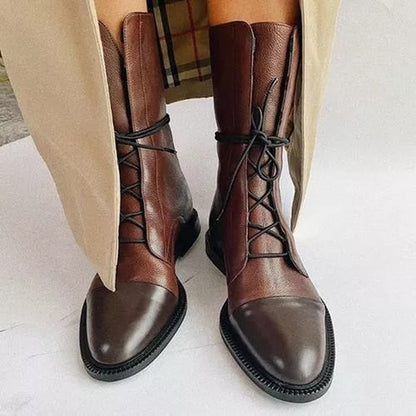 Noor - Women's ankle boots vintage lace up and block heel