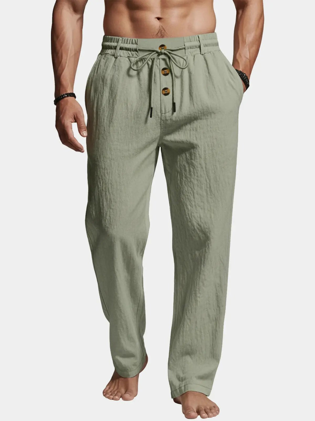 Oliver - Casual Men's Linen Pants with Elastic Drawstring Waist and Straight Leg