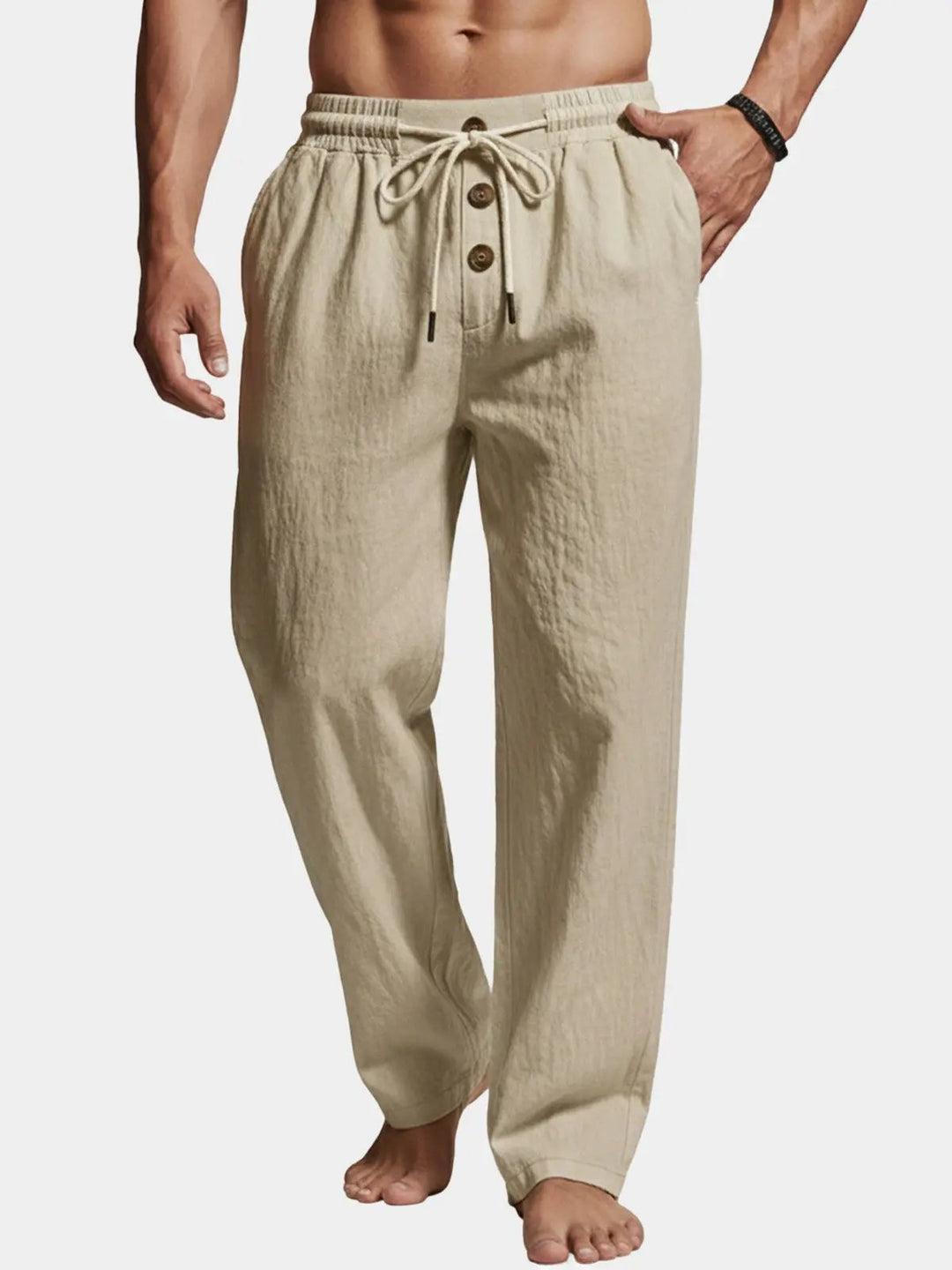 Oliver - Casual Men's Linen Pants with Elastic Drawstring Waist and Straight Leg