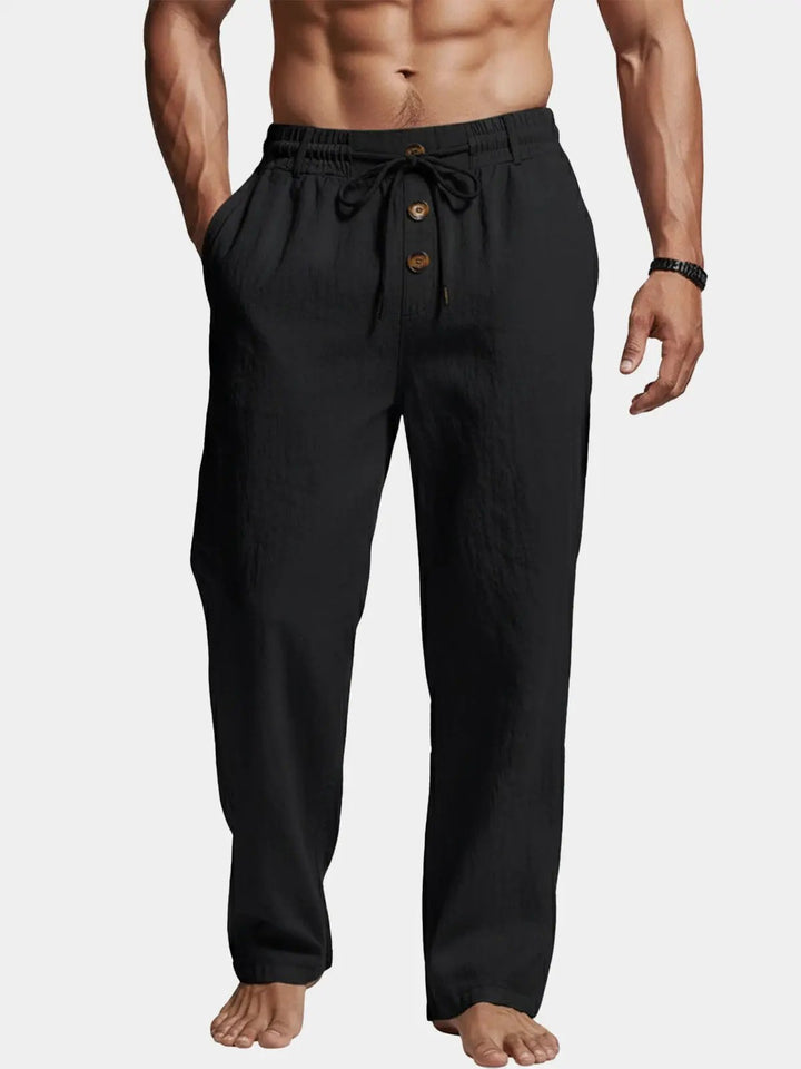 Oliver - Casual Men's Linen Pants with Elastic Drawstring Waist and Straight Leg