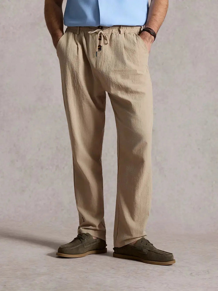 Oliver - Casual Men's Linen Pants with Elastic Drawstring Waist and Straight Leg