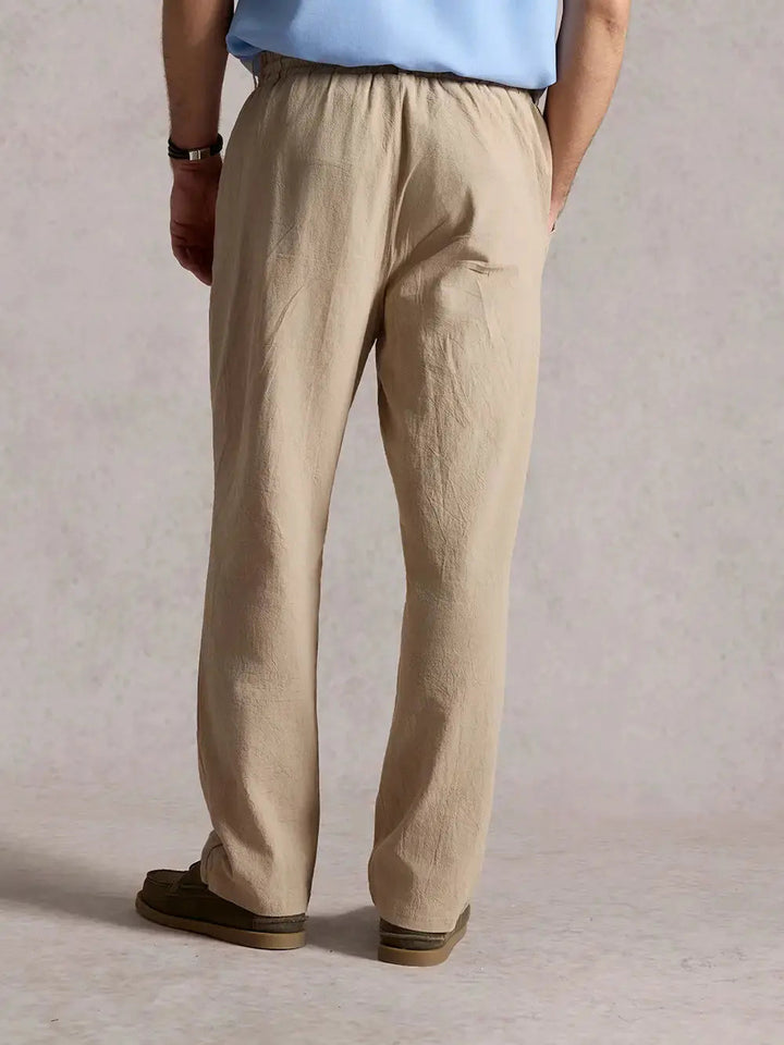 Oliver - Casual Men's Linen Pants with Elastic Drawstring Waist and Straight Leg