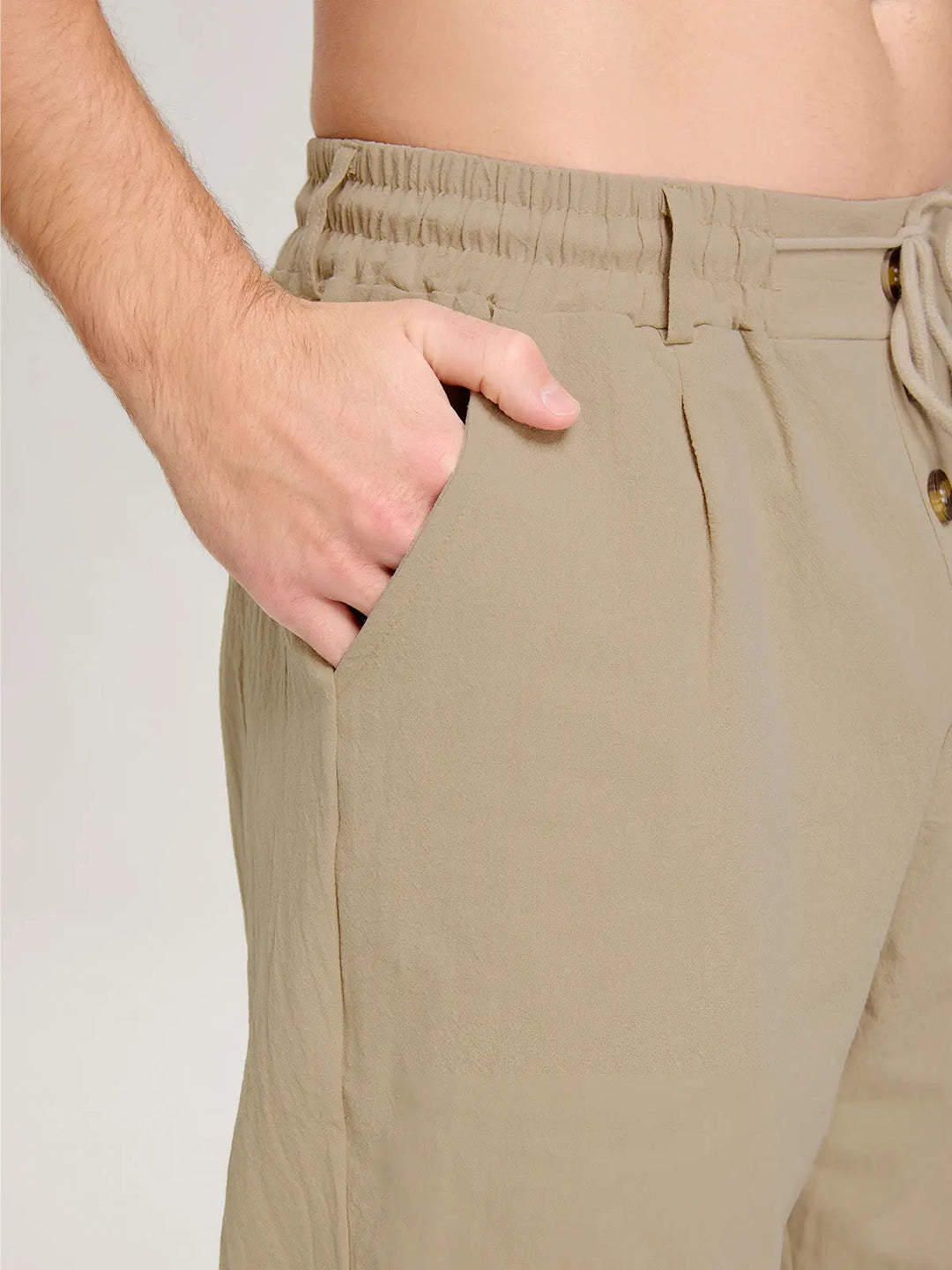 Oliver - Casual Men's Linen Pants with Elastic Drawstring Waist and Straight Leg