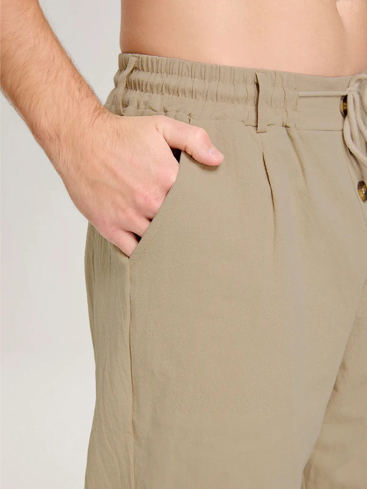 Oliver - Casual Men's Linen Pants with Elastic Drawstring Waist and Straight Leg
