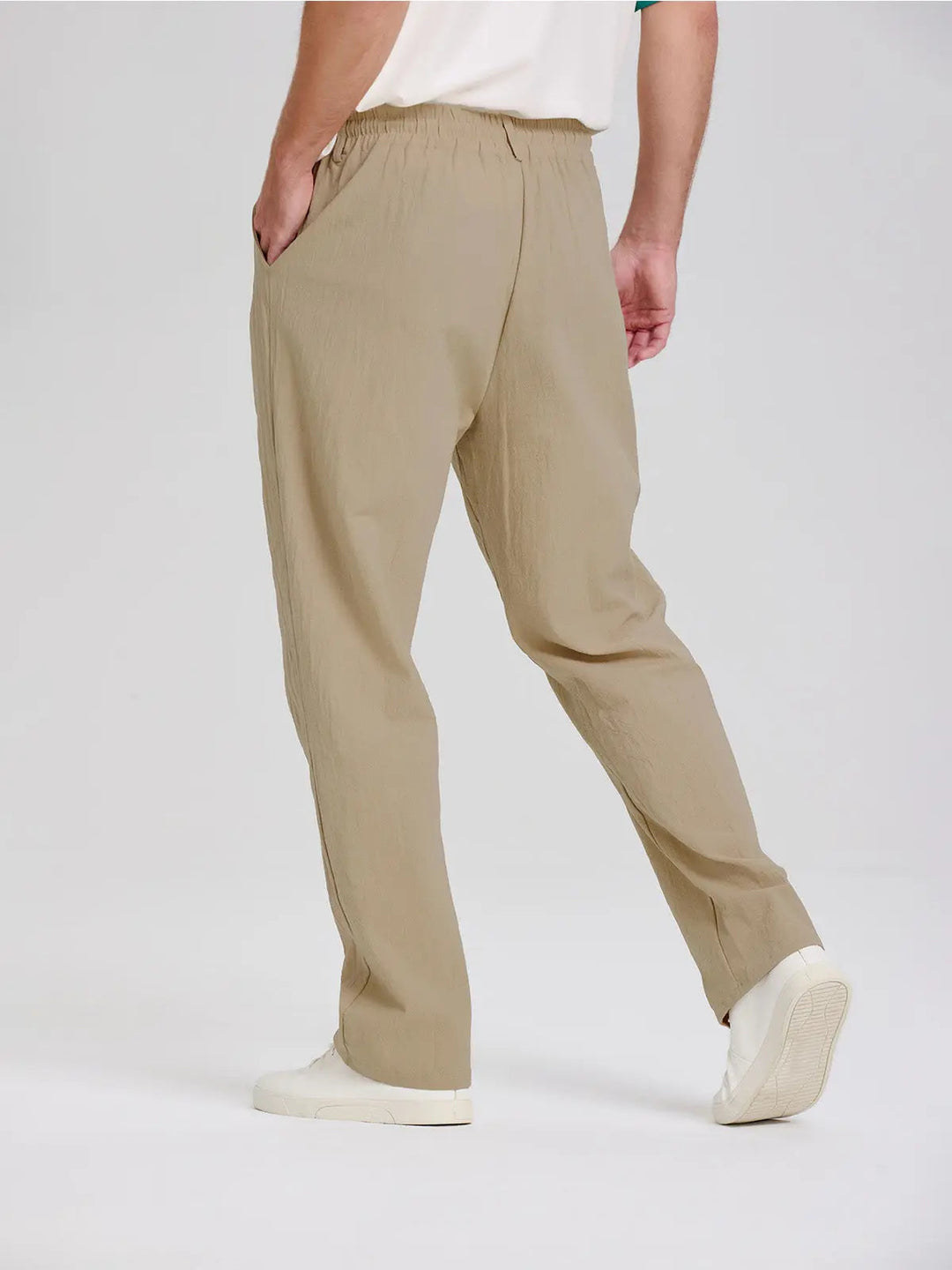 Oliver - Casual Men's Linen Pants with Elastic Drawstring Waist and Straight Leg