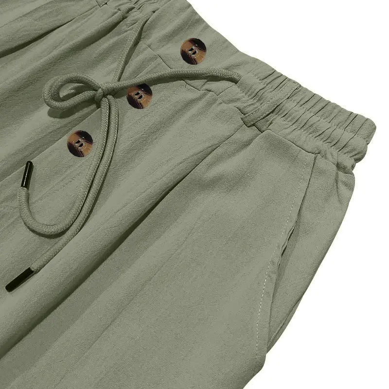Oliver - Casual Men's Linen Pants with Elastic Drawstring Waist and Straight Leg